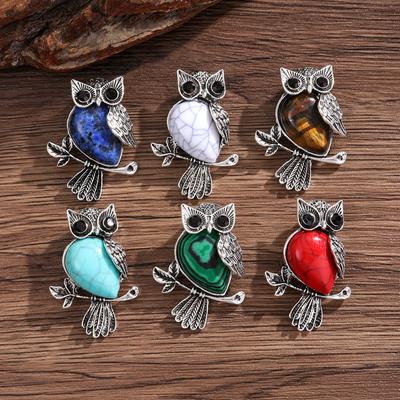 Natural Stone Crystal Owl Brooch Cute Animal Insect Niche Fashion Brooch DIY Clothing Accessories Pin