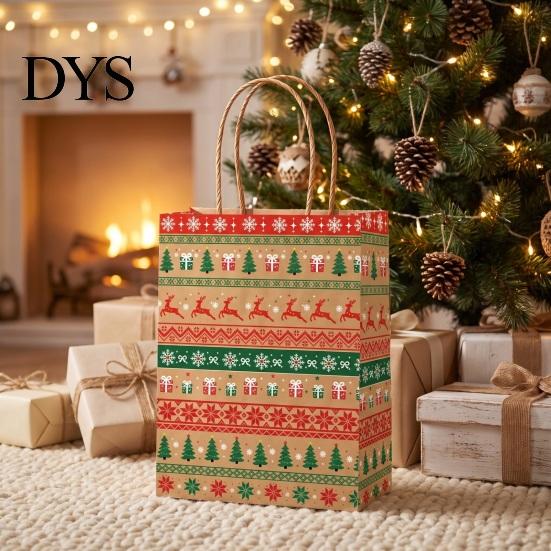 Reusable Holiday Gift Pouches 12PCS Christmas Paper Bags, Sturdy Festive Goodie Bags with Handle, Decorative Packaging for Presents And Party
