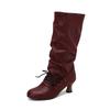 Women'S Autumn Winter Pleated Knee-High Boots Pointed Toe Stilettos Lace-Up High-Top Sexy Shoes For 34-50 Size Range