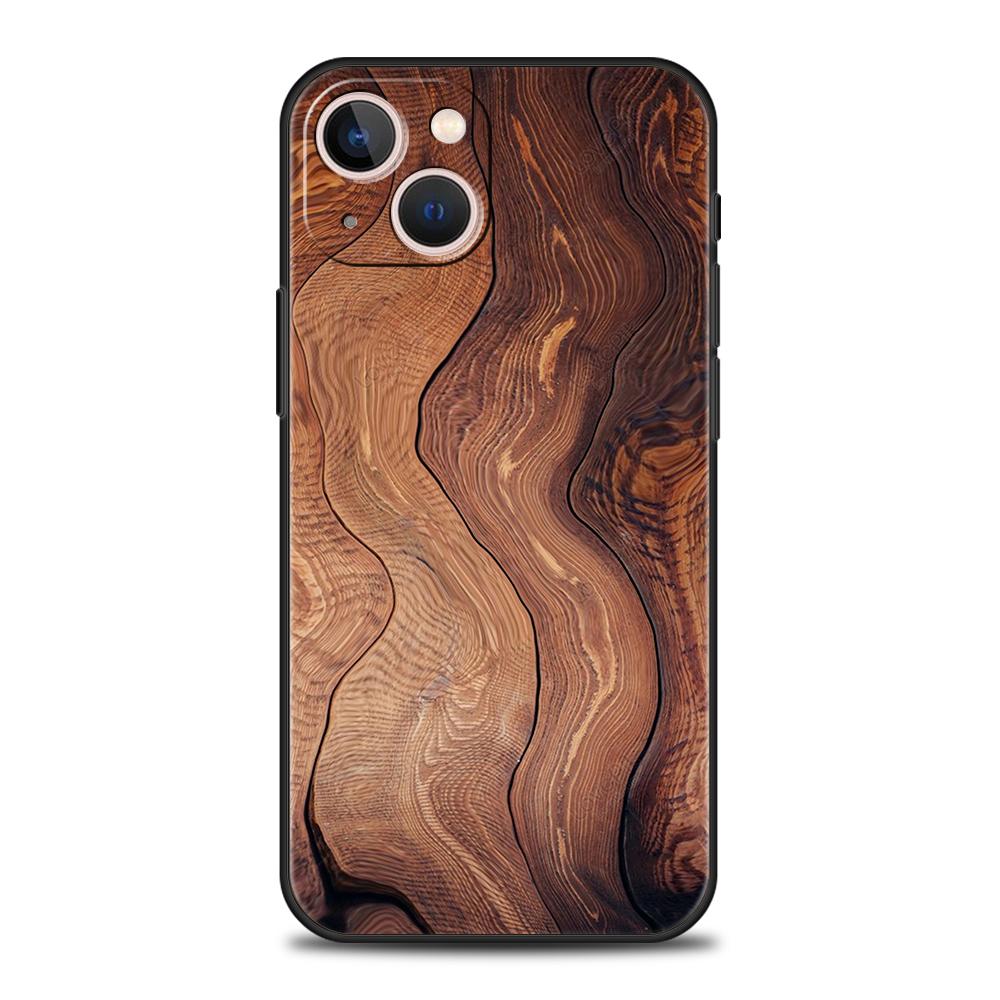 Carved Wood Phone Case Cover for iPhone 16 15 14 13 12 Pro Max XR XS X 11 7 8 Plus Shockproof Silicone Soft Shell Capas Coque