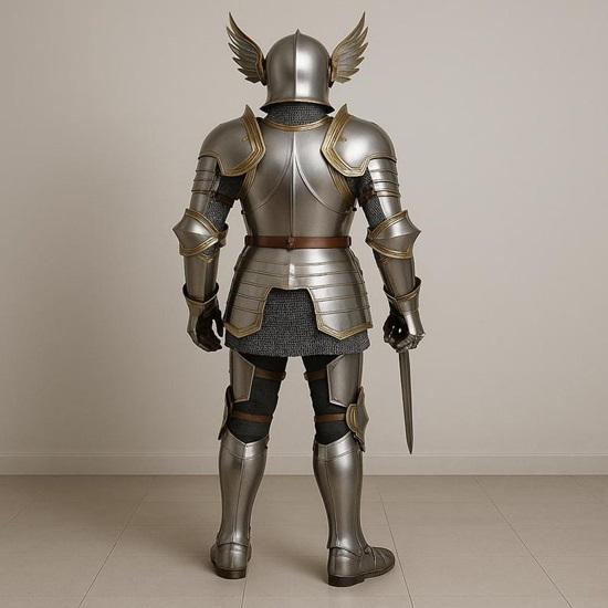 Fantasy Knight Armor Suit with Golden Trim Medieval Cosplay Costume Halloween Outfit  Gear  Collectible Display Armor Set