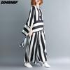 DIMANAF Plus Size Women Blouse Two Piece Set  Striped Shirts Bat Sleeve Summer Chiffon Home Tops Suit Loose Casual Solid Female Oversize