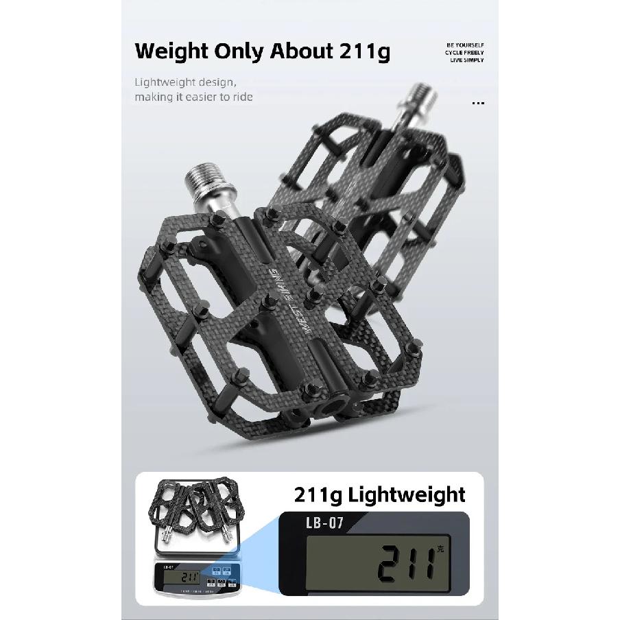 WEST BIKING Ultra-Light Carbon Fiber Pedals 3 Bearing Cycling Pedals Labor Saving Anti-Slip MTB Road Bicycle Pedal Accessories