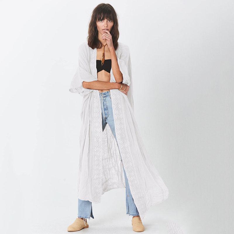

European & American Bamboo Lace Patchwork Beach Cover-Up Cardigan Dress One Size