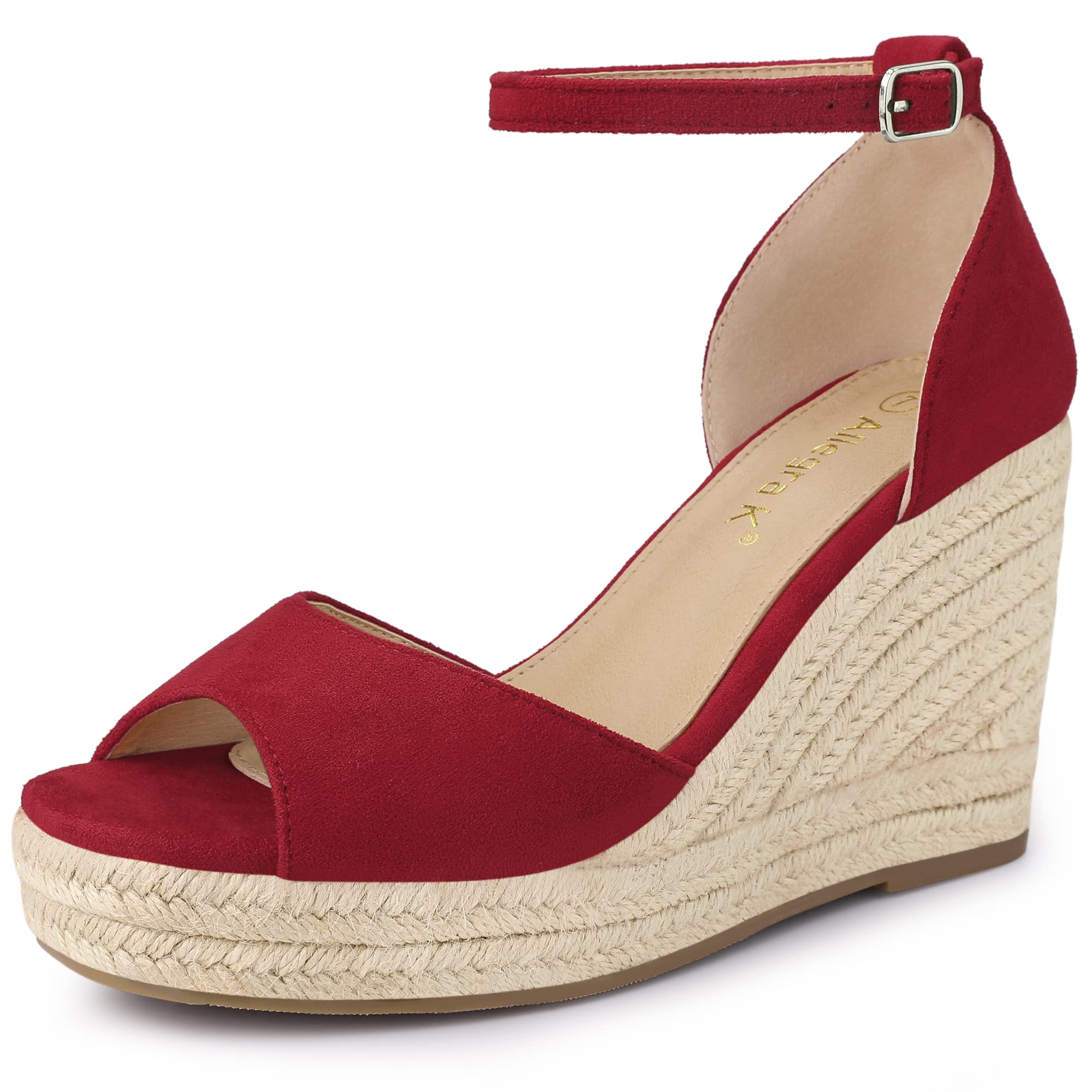 

Allegra K Women s Platform Wedge Heel Sandals with Ankle Strap, Red, Size 25.5cm