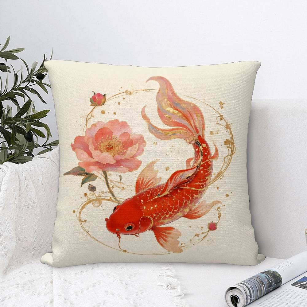 Carp illustration Pillow Case Sofa Decorative Home Double-sided Print Plush Square Throw Pillow Covers Cushion Decor Cover