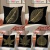 Elegant Shiny Golden Leaf Branch Pattern Cushion Cover Linen Pillowcase Cover Soft Decor For Sofa Home Room