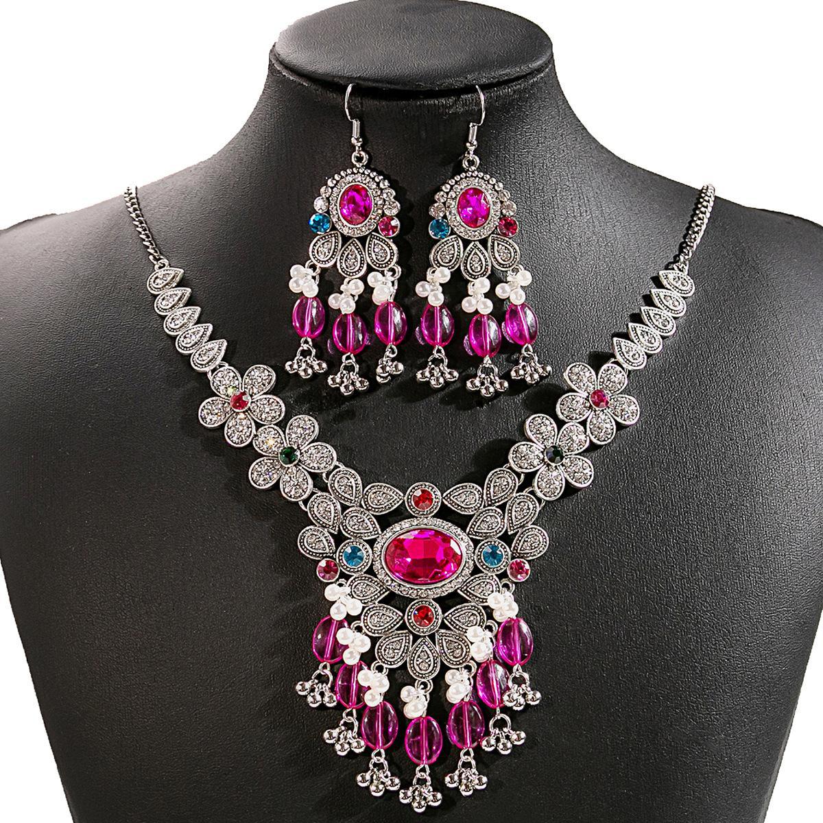 

3 шт./компл. этническое винтажное ожерелье с кристаллами, женские серьги-воротники, ювелирные аксессуары