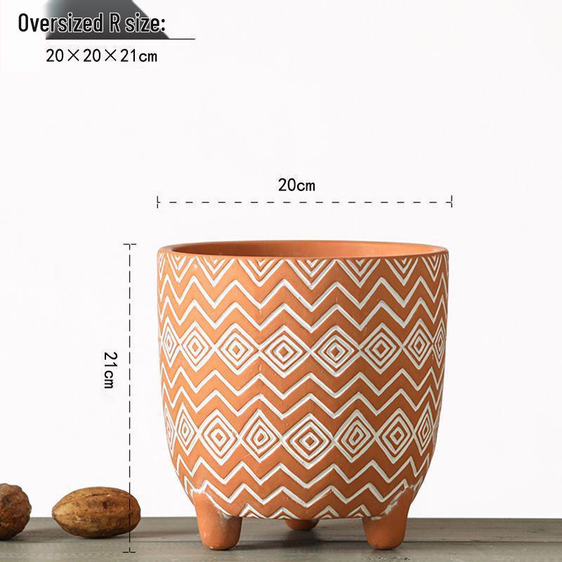 Red Clay Breathable Minimalist Terracotta Flower Pot with Feet for Succulents and Pothos - Round Design, Free Shipping