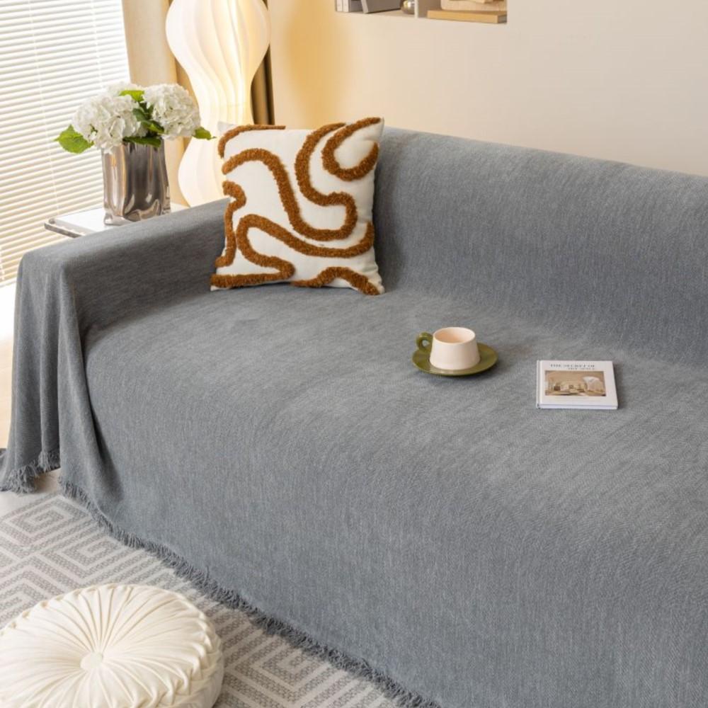 Two-seat Sofa Chenille Reversible Sofa Towel for Decoration Couch Cover With Fringes Throw Blanket Chair Slipcover for Pets Kids