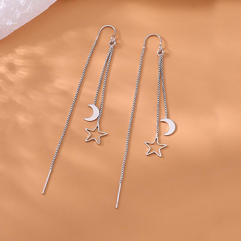 VOQ Asymmetrical Star Moon Drop Earrings for Women Long Tassel Earring Chain Korean Fashion Jewelry Gift