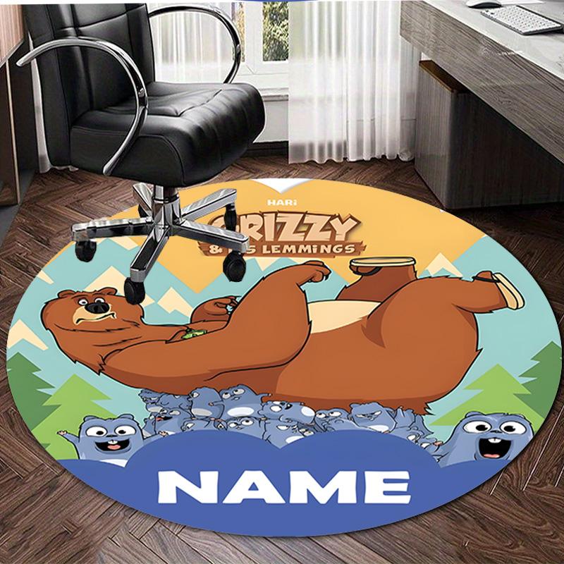 Personalized Grizzy Bear Round Chair Office Rug - Perfect for Mat, Office Chair & More - Ideal Gift for Birthdays and Holidays