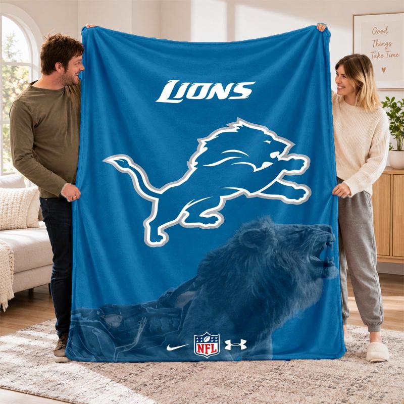 Flannel Fleece Blanket with Detroit Lions Design, Soft Lightweight Throw for Bed Sofa Travel