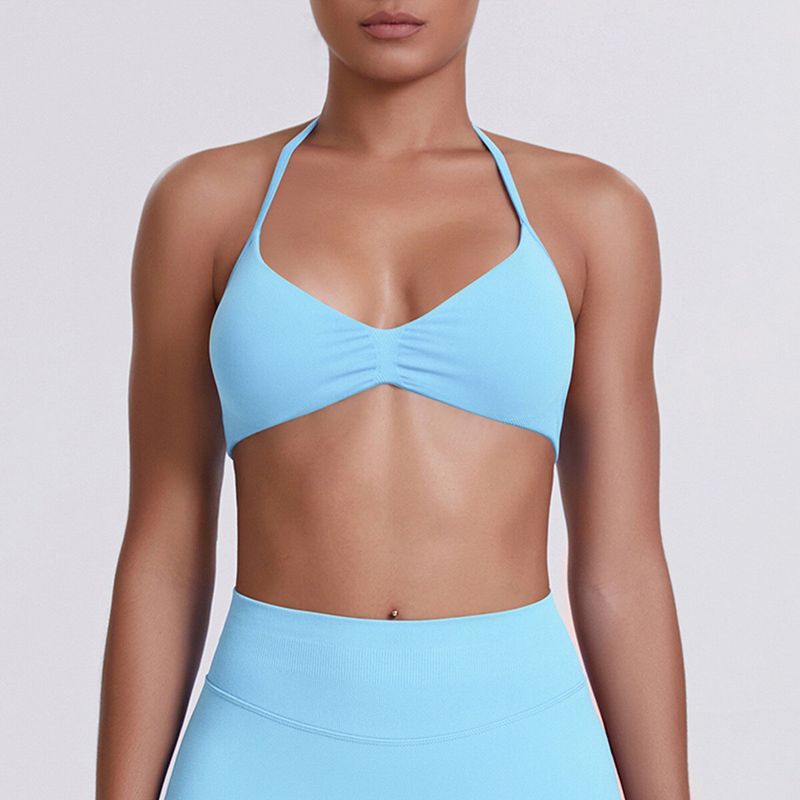 European and American Style Thin Strap Beauty Back Halter Sports Bra for Women, Pilates Yoga Tank Top, Seamless Fitness Underwear Camisole