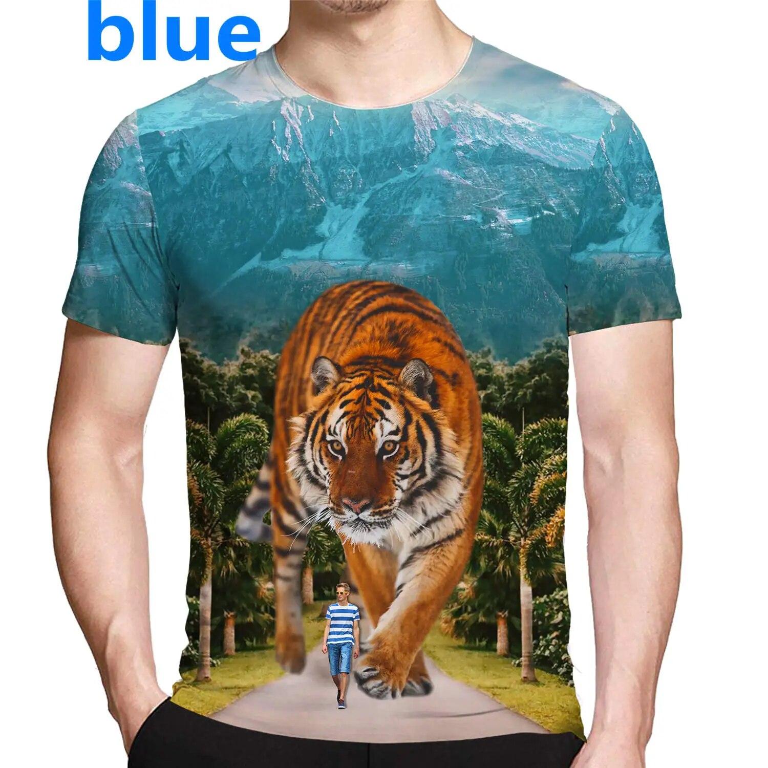 

Летние мужские модные футболки большого размера с забавным животным и тигром, свободная одежда с коротким рукавом и принтом, футболка с круглым воротником