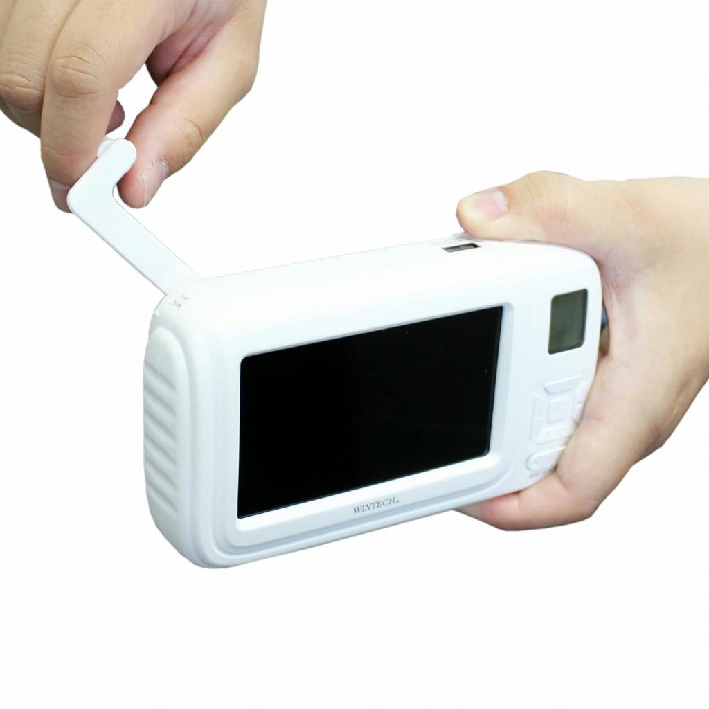 WINTECH TV with Recording Function Includes Rechargeable and AC Adapter 4.3-inch Hand-Crank (with AM/FM Radio) TVR-L38R, White, Batteries, Battery,