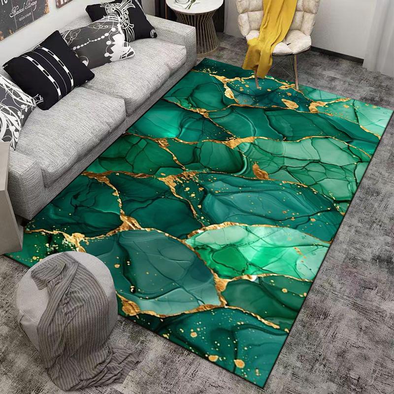 Green and Gold Marble Pattern Carpet, Modern Art Style Living Room Rug Suitable for use as an anti-slip for living room bedroom sofas