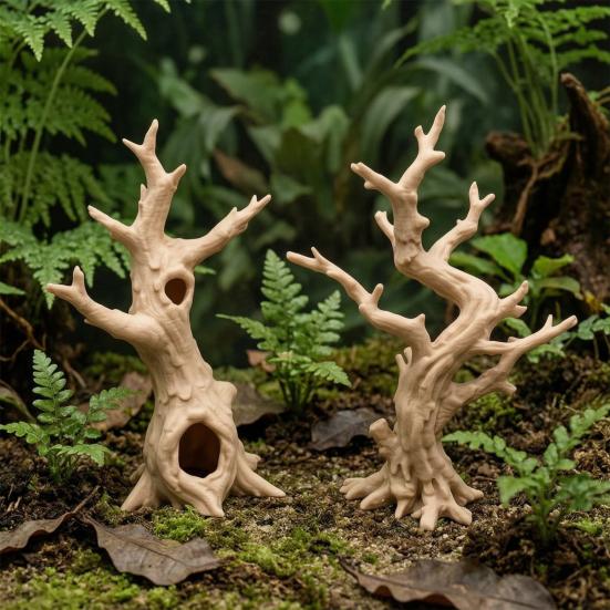 3D Printed Breeding Box Accessory 2Pcs Jumping Spider Tree, Hiding Cave, Hermit Crab Climbing Decor for Compact Shelter Small Pets Reptile Habitat