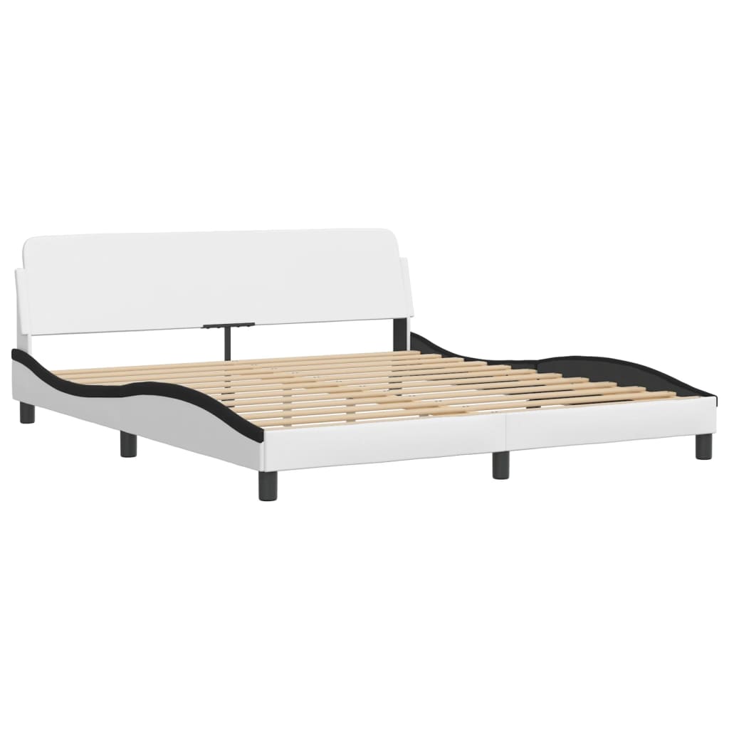 Bed with Mattress Hvar White and Black 180x200 cm Faux Leather