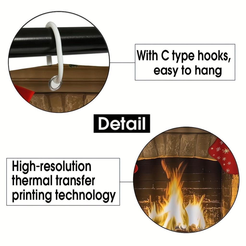 4Pcs Bathroom Shower Curtain Set Christmas Fireplace Pattern Bathroom Curtain With 12 Hooks Non Slip Rugs Toilet Cover Mat Bathroom Partition