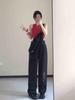 Damen Schwarz Denim High Waist Weites Bein Jumpsuit - Frühling/Herbst Altersmindernd Bodenlang Overalls