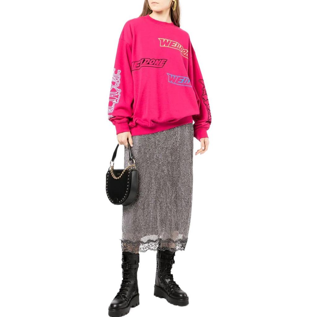 WE11DONE Ss22 Logo Series Washed Vintage Crewneck Sweatshirt Unisex Sweatshirt Rose WD-TS1-22-654-U-HP