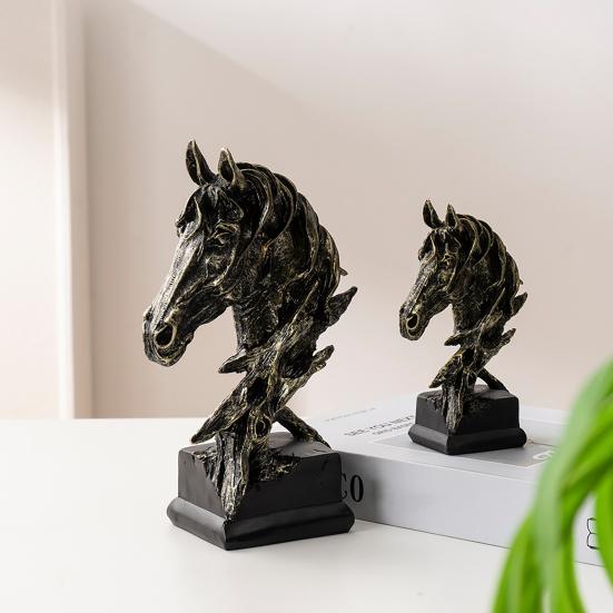 Vintage Style Horse Head Statue Collectible Resin Figurine Rustic Animal Bust Sculpture for Home Office Desk Decor