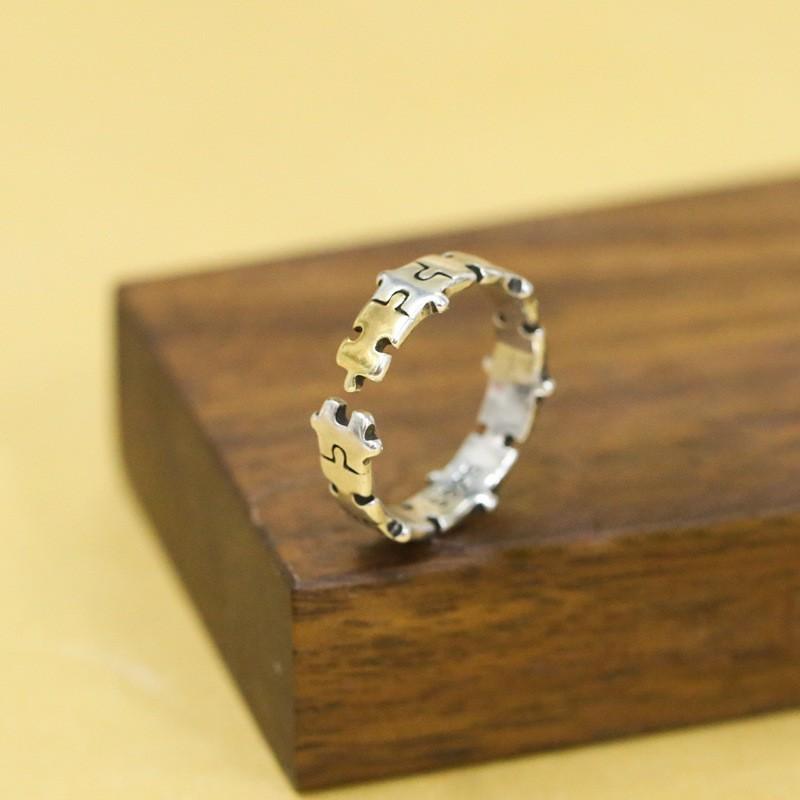 Adjustable Sterling Geometric Ring Men Women Unique Asymmetrical Finger Vintage Style Minimalist Jewelry Adjustable Open Band