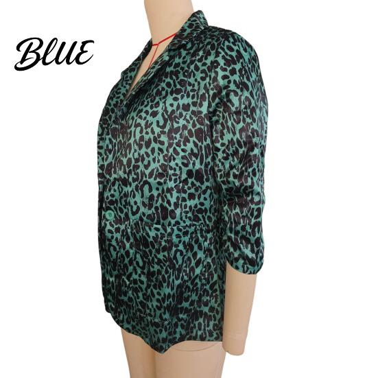 Comfortable Women Suit Coat Lapel Long Sleeve Single Button Color Matching Jacket Color-Blocked Leopard Print