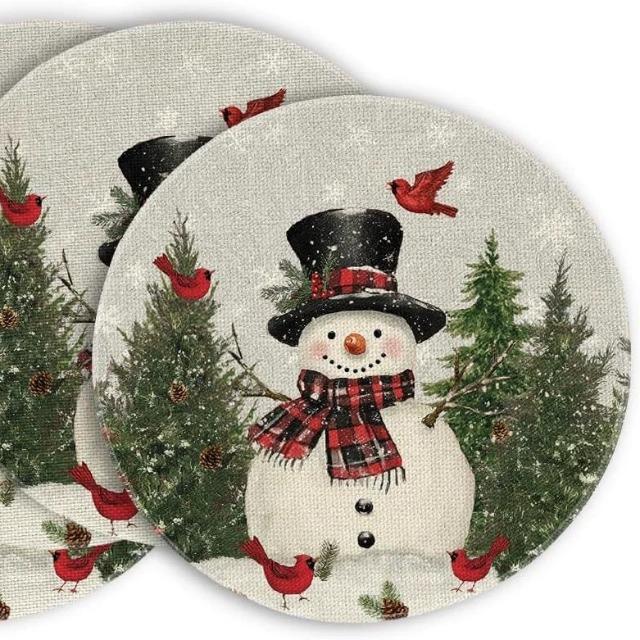 Xmas Party Linen Placemats - Dirt Resistant Table Mats for Winter Kitchen Dining Home Decoration