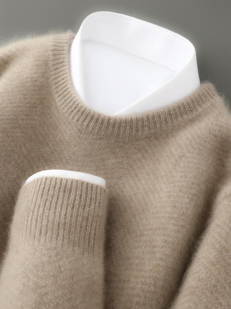 Men's 100% Wool Thick Round Neck Casual Sweater - Autumn/Winter Pullover