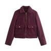 2026 spring new European and American cross-border women's clothing street fashion soft woolen zipper jacket with pockets w107 8779
