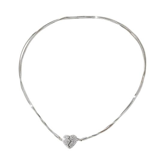 Yousheng Women Necklace Magnetic Broken Heart Pendant Rhinestone Three-layered Snake Bone Chain Prom Party Clavicle Necklace Weddings Jewelry