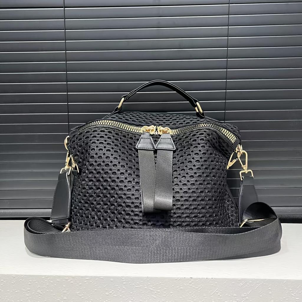 Casual Nylon Schoudertas Voor Dames Met Afneembare Riem Ritssluiting Polyester Voering Opvouwbaar Textuur Gaas Veelzijdig Dagelijks Gebruik Crossbody Tote
