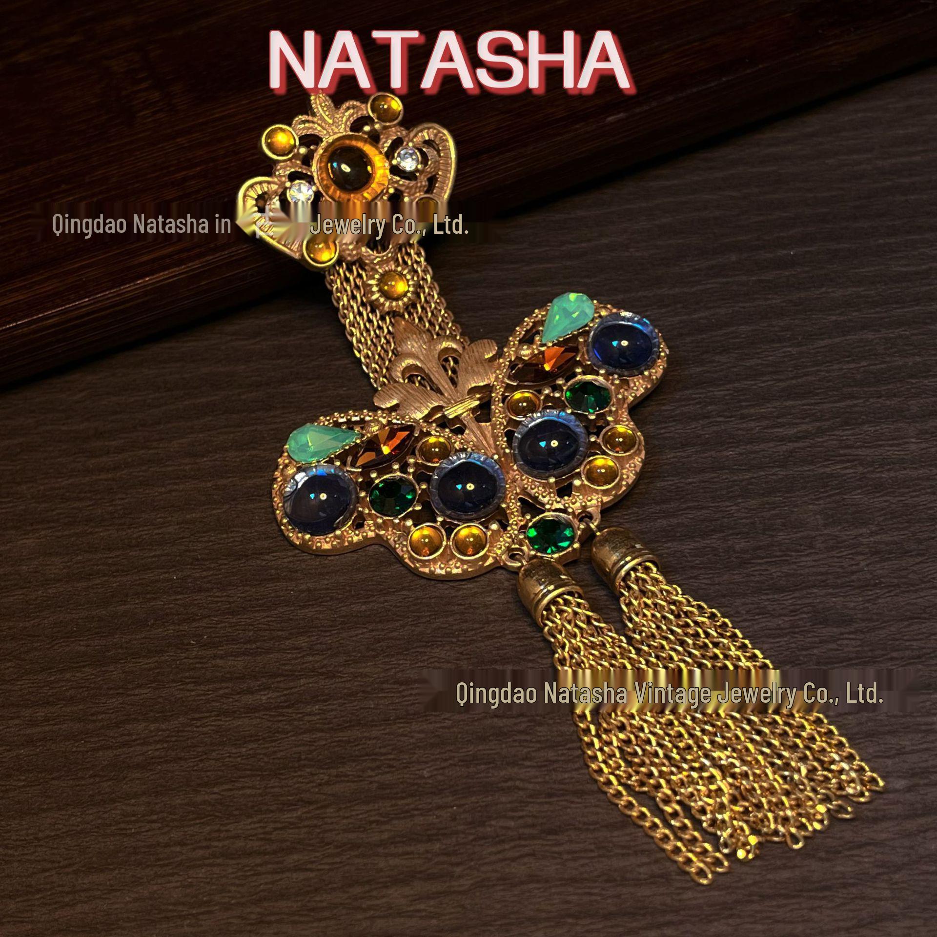 Vintage Heavy Butterfly Tassel Earrings & Rhinestone Brooch - Luxury Personality Accessories