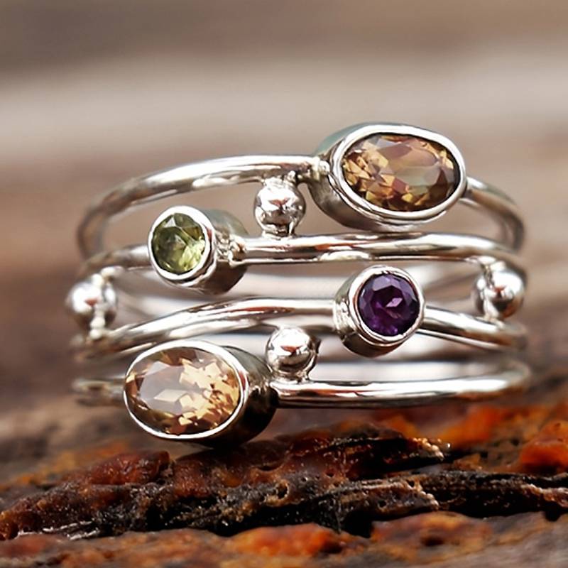 

Huitan Multi-layered Design Women Ring Inlaid Multiple Colors CZ Copper Color Party Accessories Trendy Wedding Versatile Zircon 10