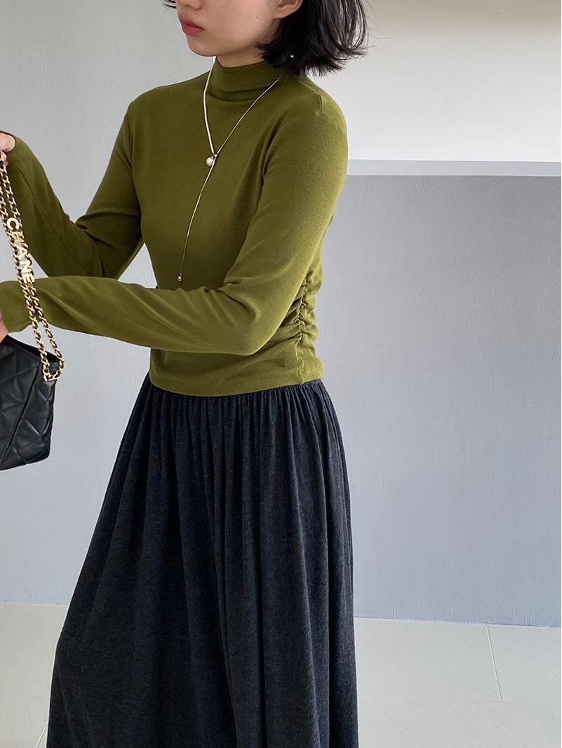 

Jiangzuo Женский осенний многослойный топ с внутренней стороны: 6 цветов, длинный рукав, плиссированная талия, полувысокий воротник. One size