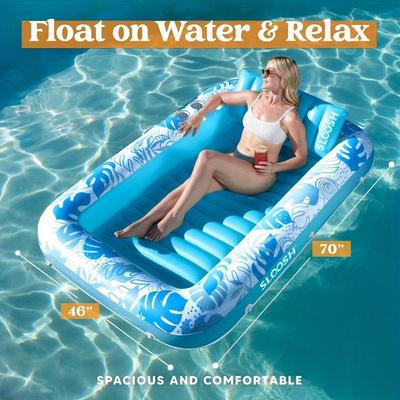 Joyfy 70" x 46" Piscina Inflable para Bronceado de Adultos Tumbona Flotador 4 en 1 Tina para Tomar el Sol Balsa Flotador para Niños Fiesta de Verano en el Agua Regalo