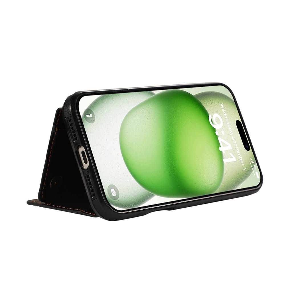 For iPhone 16 Leather Back Cover Zipper Wallet Kickstand Phone Case with Shoulder Strap