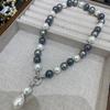 Xiaoxiangfeng Hepburn Colored Glass Bead Necklace Exaggerated Shape Water Drop Pendant Round Collarbone Necklace Short Sweater