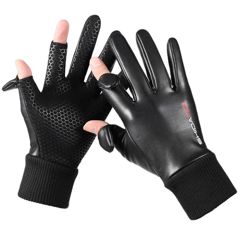 Leaky two-finger leather thermal leather gloves