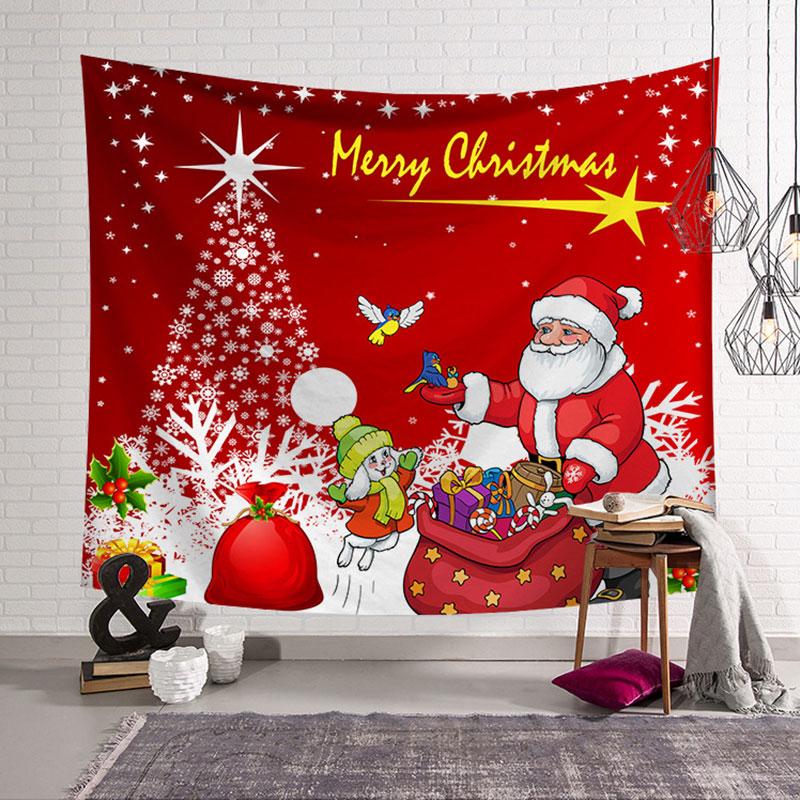 Merry Christmas Santa Claus Gift Decoration Print Pattern Tapestry Home Living Room Bedroom Decoration Wall Hanging Tapestry