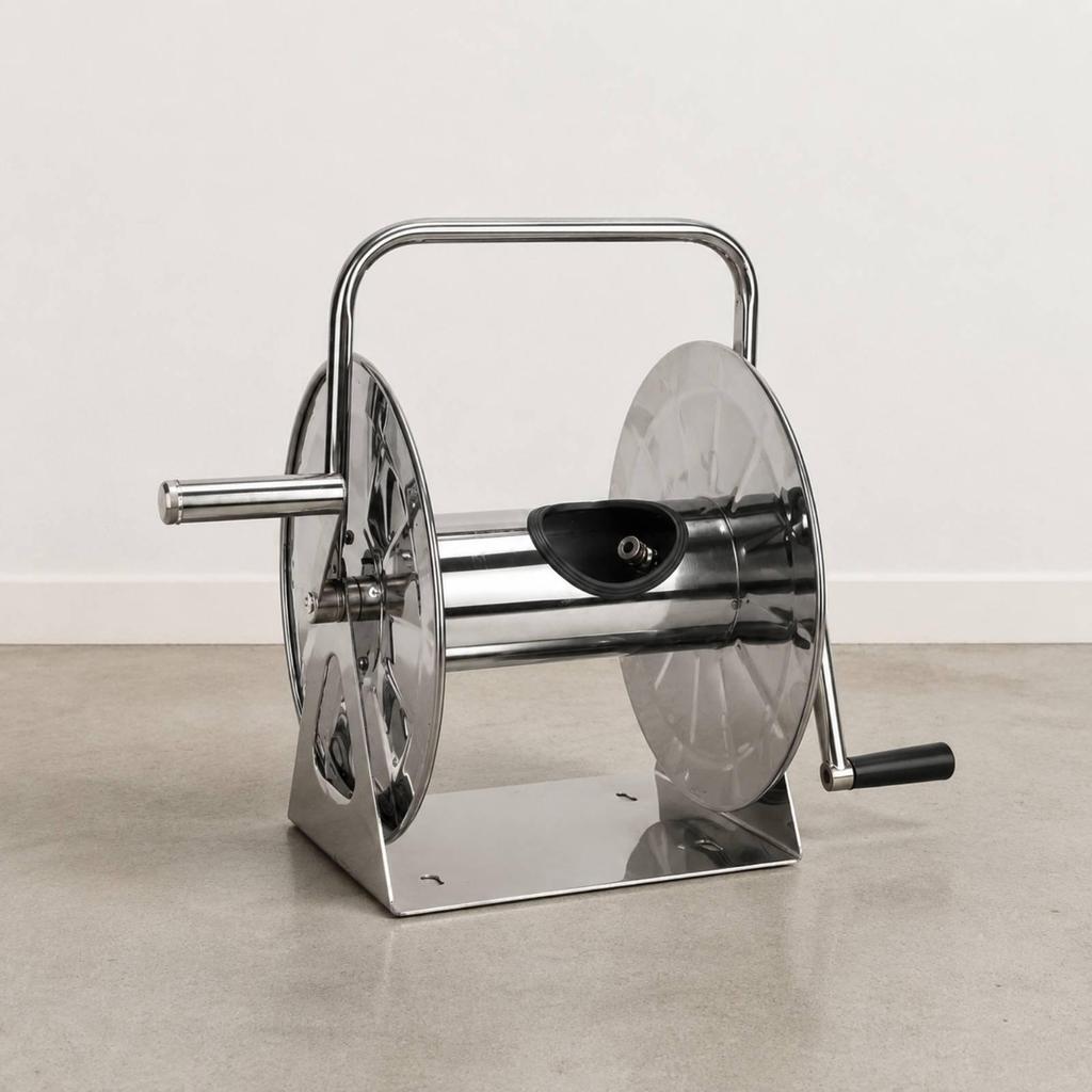Stainless Metal Hose Reel Large Capacity Effortless Cart Winding for