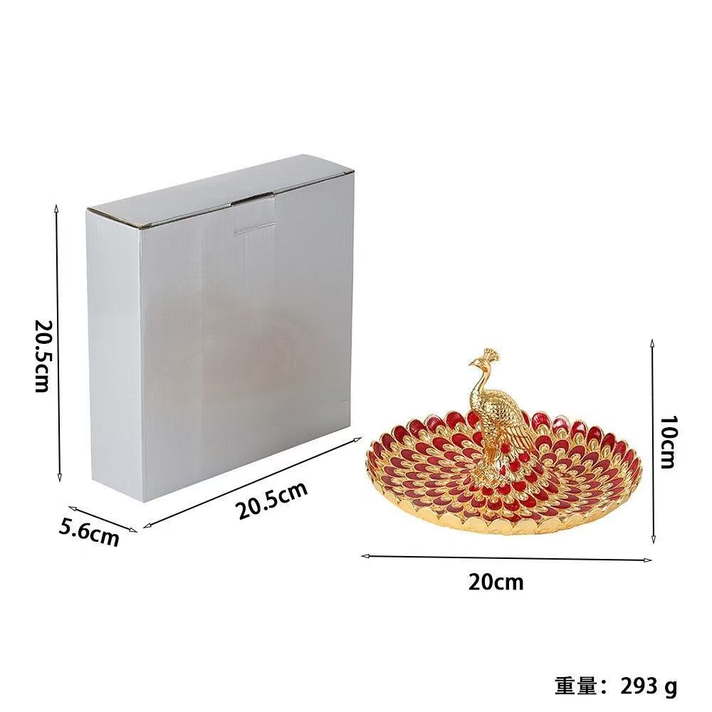 Luxury Golden Peacock Fruit Tray, Palace Banquet Dining Table Snack Cake Food Storage Salver, Holiday Wedding Decoration Props