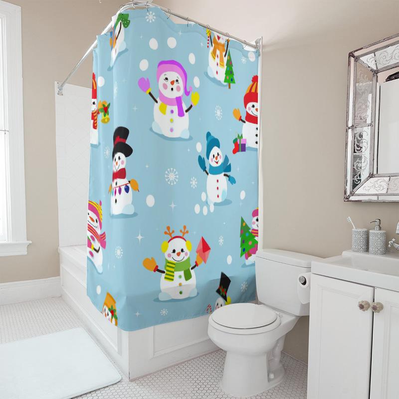 TU Shower Curtain Winter Snowflake Forest Deer Holiday Festive Bathroom Decor Waterproof Xmas Pattern Backdrop