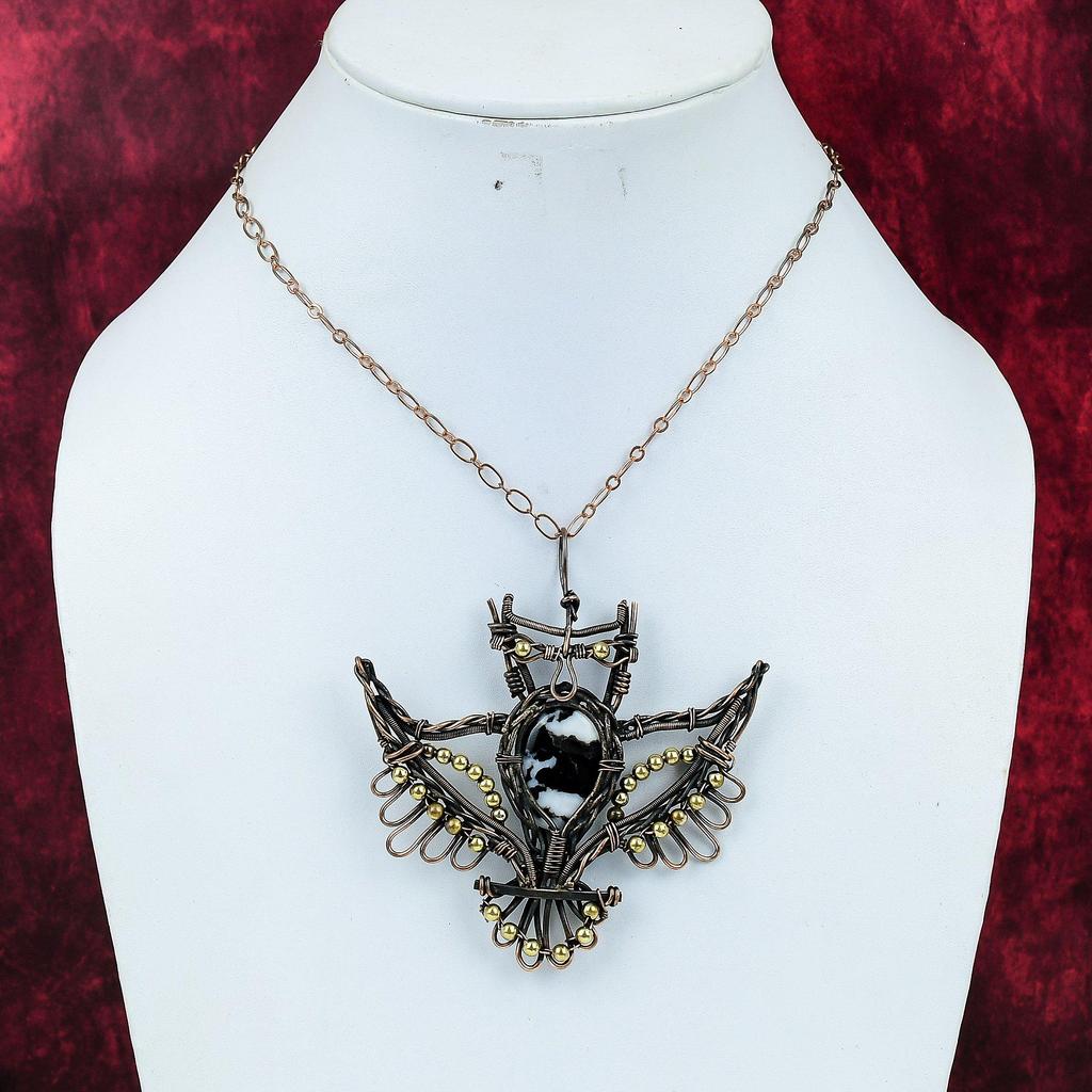 White Buffalo Turquoise Pendant Copper Wire Wrapped Pendant Copper Jewelry Handmade Real Gemstone Pendant Engagement Gift Owl Design Jewelry