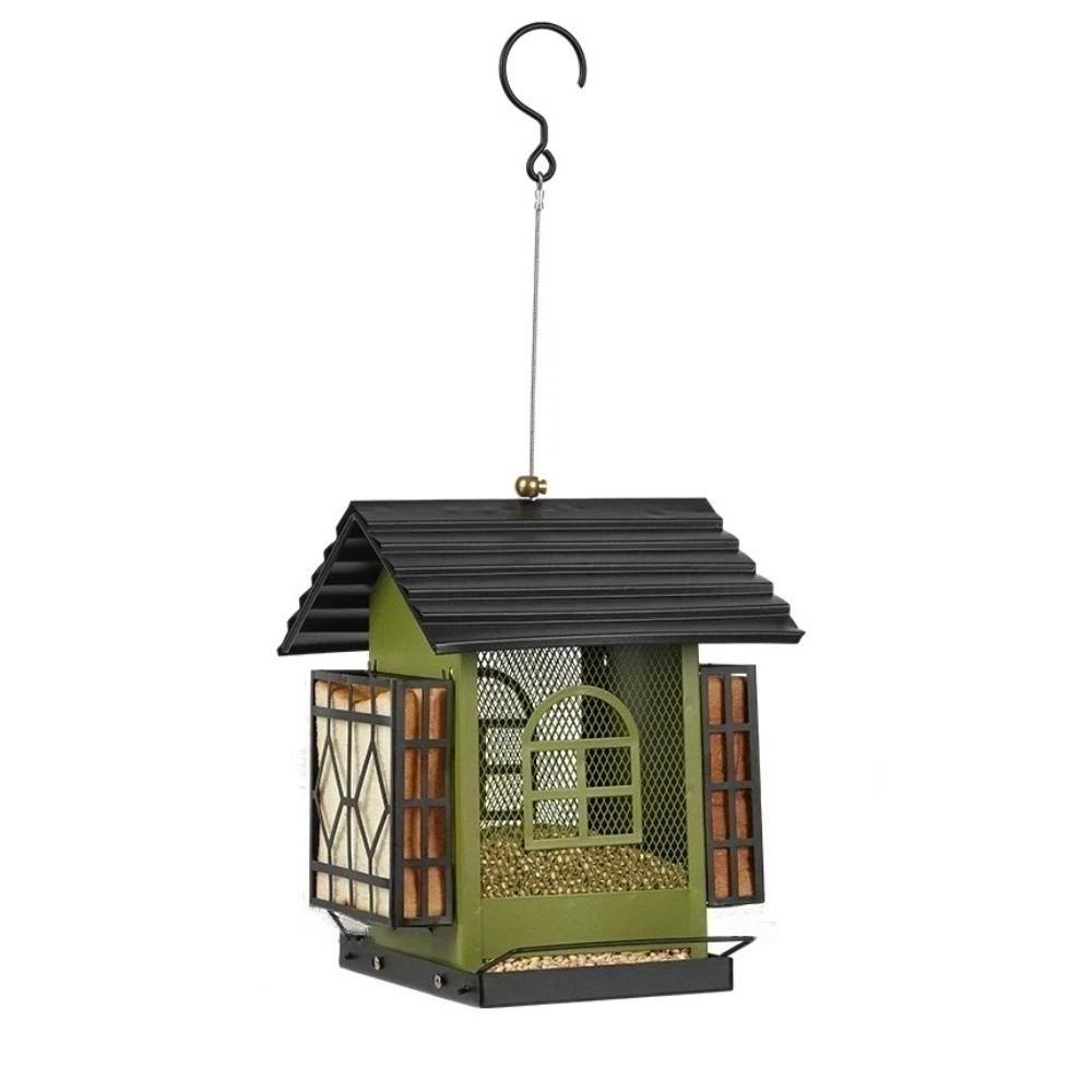 

Weatherproof Hanging Bird Feeder Large Capacity Parrot Feeding Station Metal Bird Feeder Outdoor зелёный