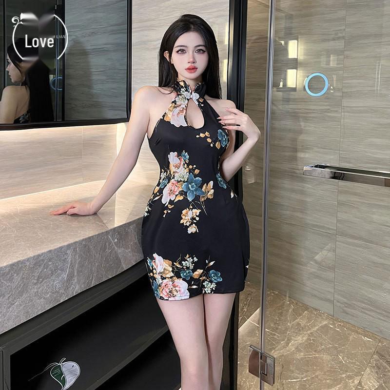Mulan Retro Print Cheongsam Pajama Set - Sexy, Slim, High Slit, Bodycon Lingerie In Ancient Style