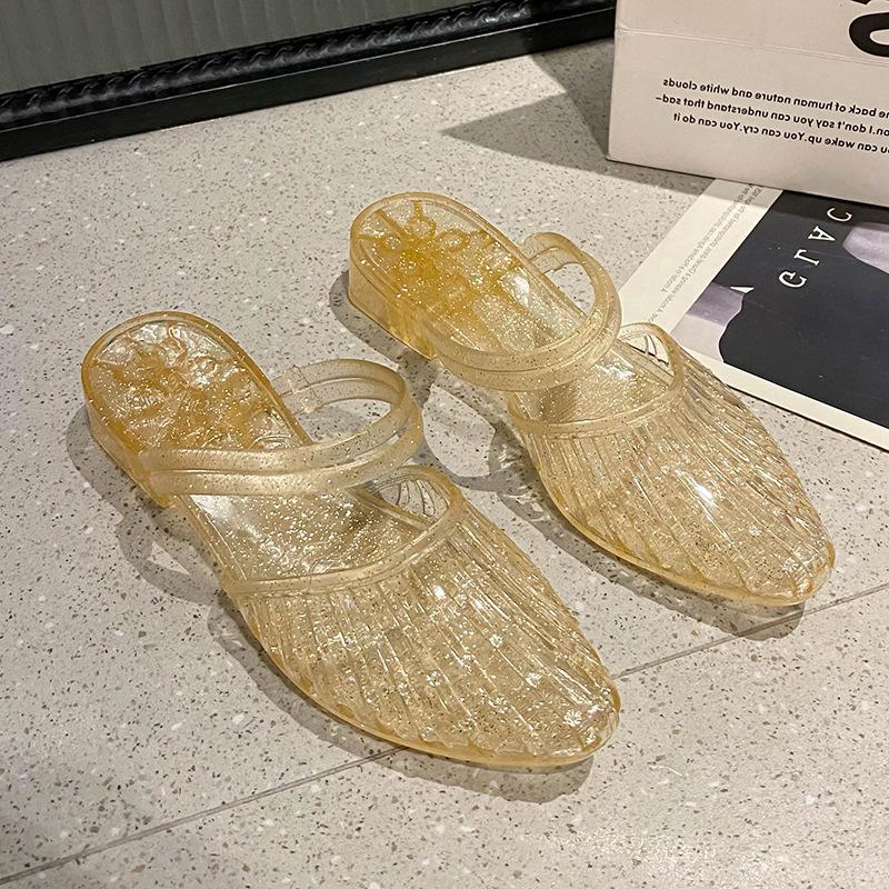 

Модные сандалии-желе для женщин, летняя обувь на каблуке, модные сандалии-клинья с острым носком, женская повседневная пляжная обувь, обувь сандалии для женщин 40 золотой