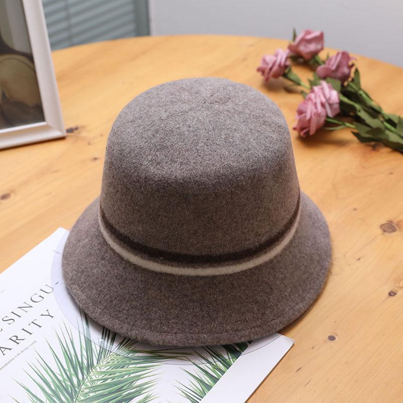 

New wool bucket hat autumn and winter woolen felt hat striped contrasting color fashionable British thermal top hat хакі